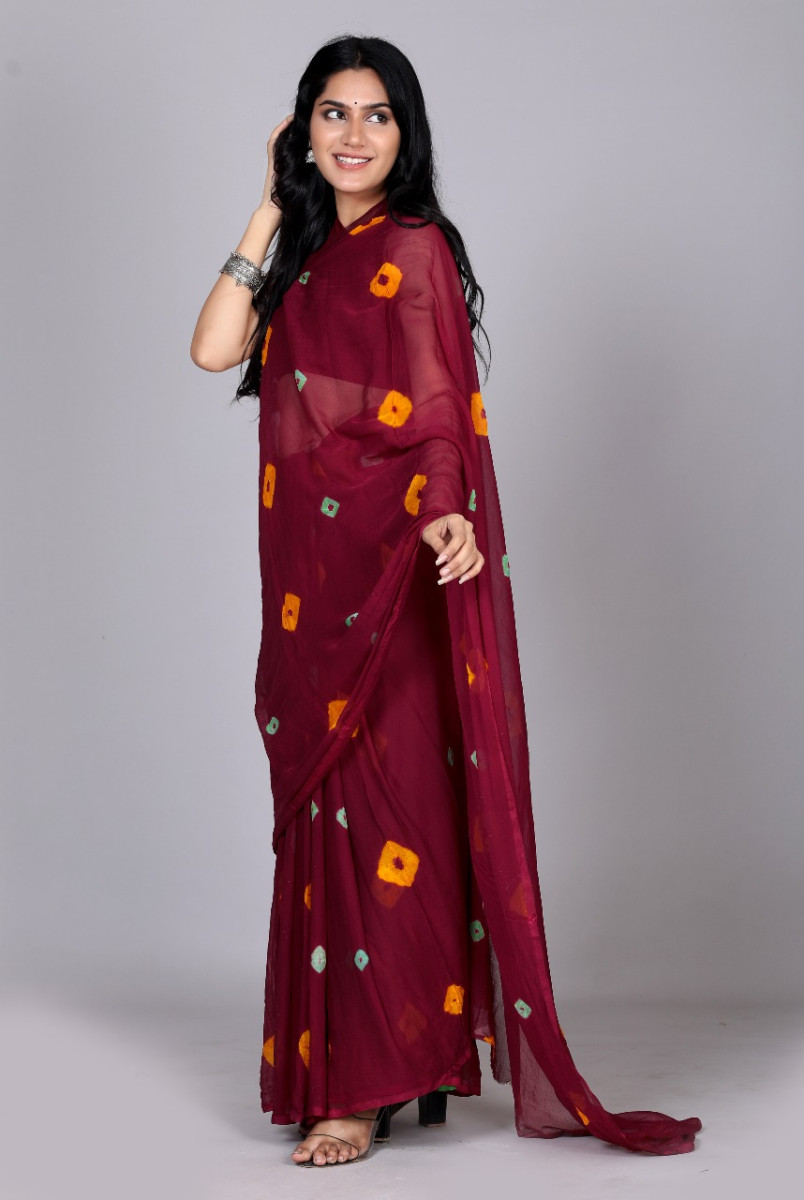 Trendy  Printed  Chiffon  Bandhini  Sarees For Women