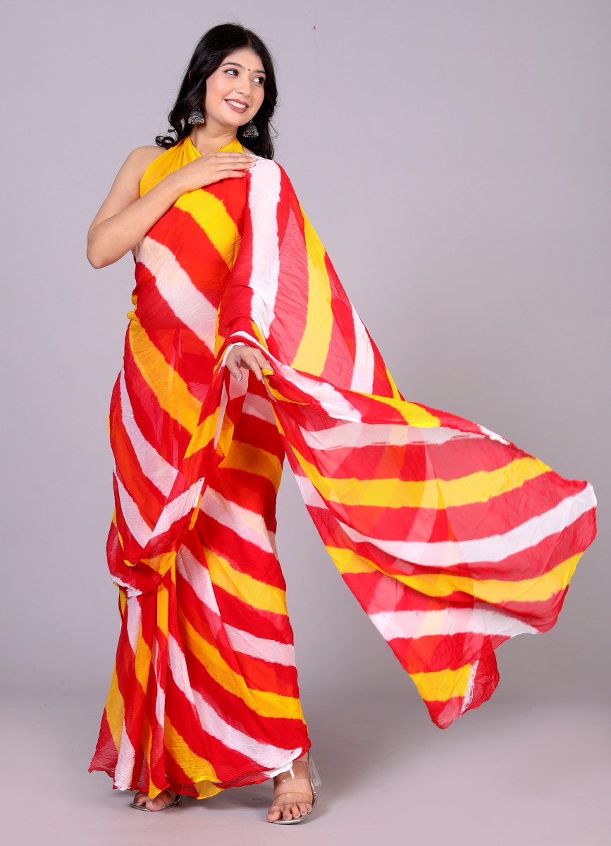 Jaipuri Leheriya Printed Pure Chiffon saree For Women