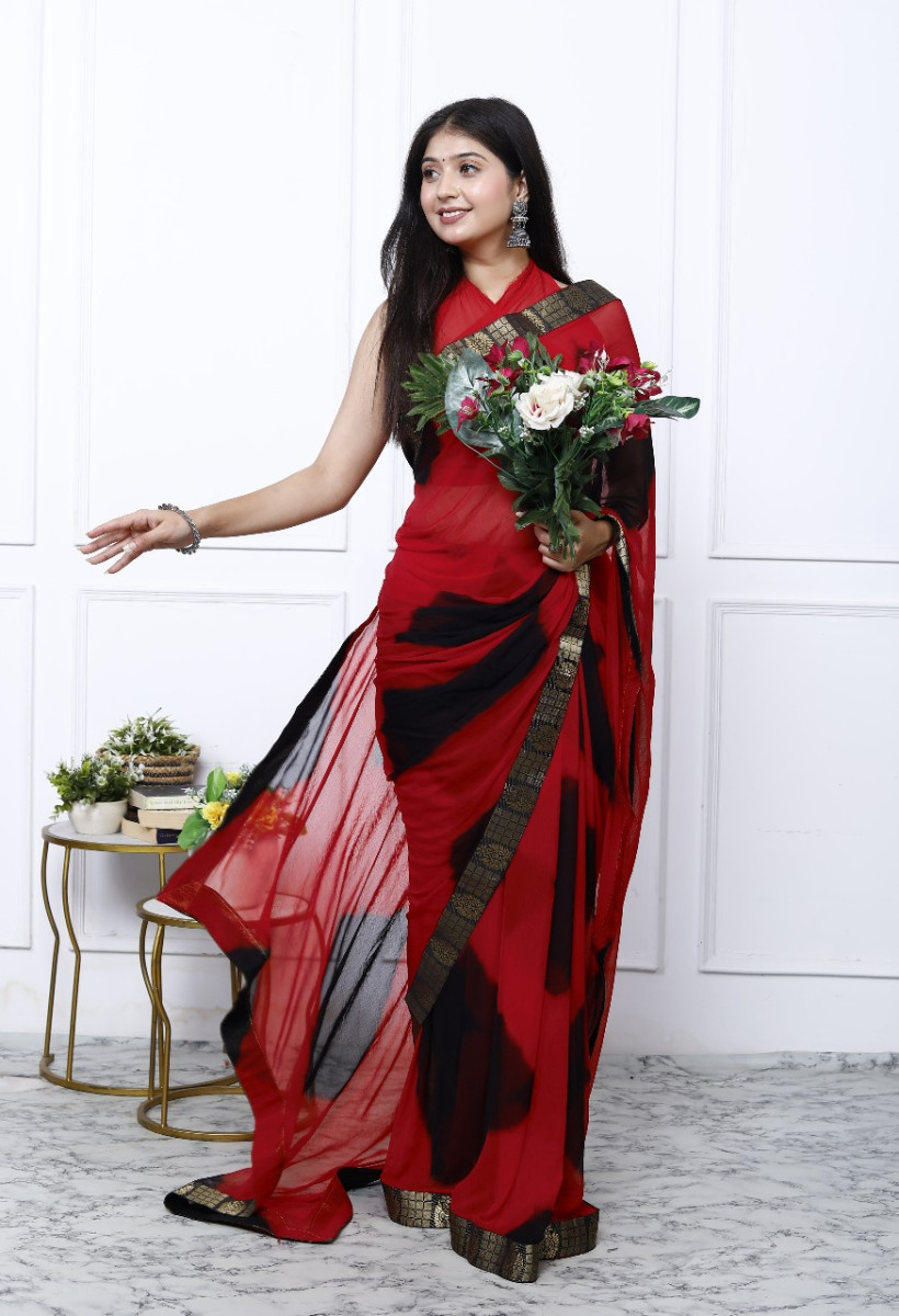 Pure Chiffon Check Leheriya Saree for Women – Trendy Jaipuri Printed Saree for Wedding, Party & Festive Wear | Summer Bollywood Style Designer Saree | 