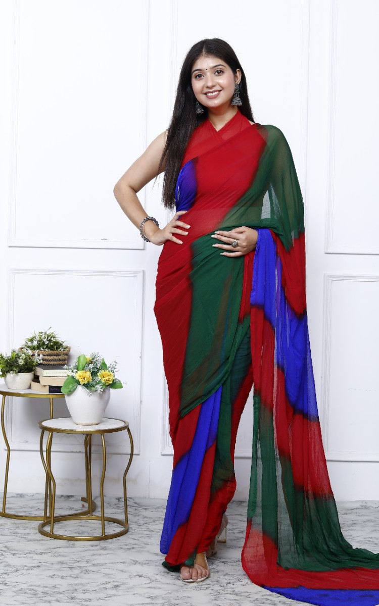 Pure Chiffon Leheriya Saree for Women – Multicolor Bollywood Printed Saree for Wedding, Party, Festive & Farewell | Traditional Designer Saree 