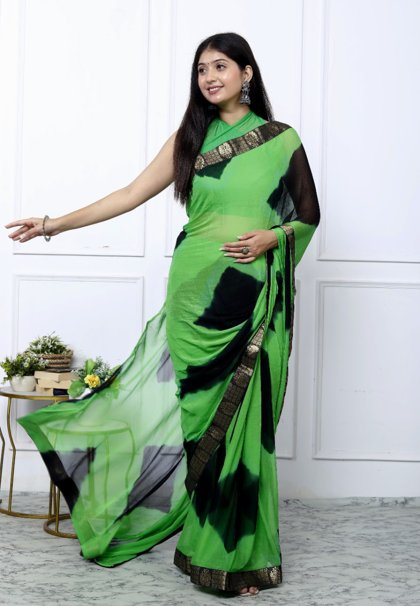 Pure Chiffon Check Leheriya Saree for Women – Trendy Jaipuri Printed Saree for Wedding, Party & Festive Wear | Summer Bollywood Style Designer Saree | 