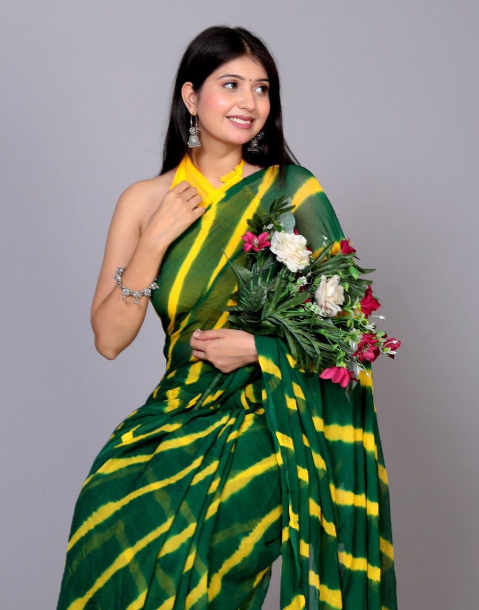 Pure Chiffon Printed saree Leheriya  Printed Sarees For Women