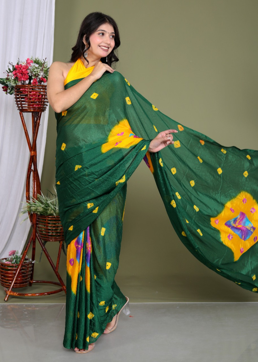 trendy Silk Bandhani Saree for Women – Traditional Jaipuri Bandhej Printed Rajasthani Saree for Wedding, Party & Festive Wear | Designer Sarees
