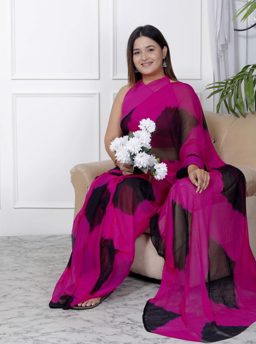 Pure Chiffon Check Leheriya Saree for Women – Trendy Jaipuri Printed Saree for Wedding, Party & Festive Wear | Summer Bollywood Style Designer Saree | 