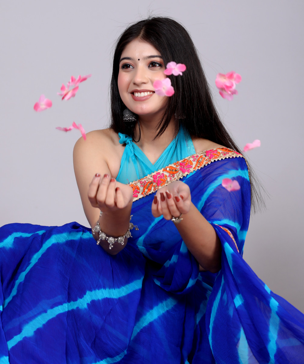 Pure Chiffon Leheriya Saree for Women – Bollywood Style Printed Lehariya Saree with Embroidered Border | Party, Wedding & Festive Wear 