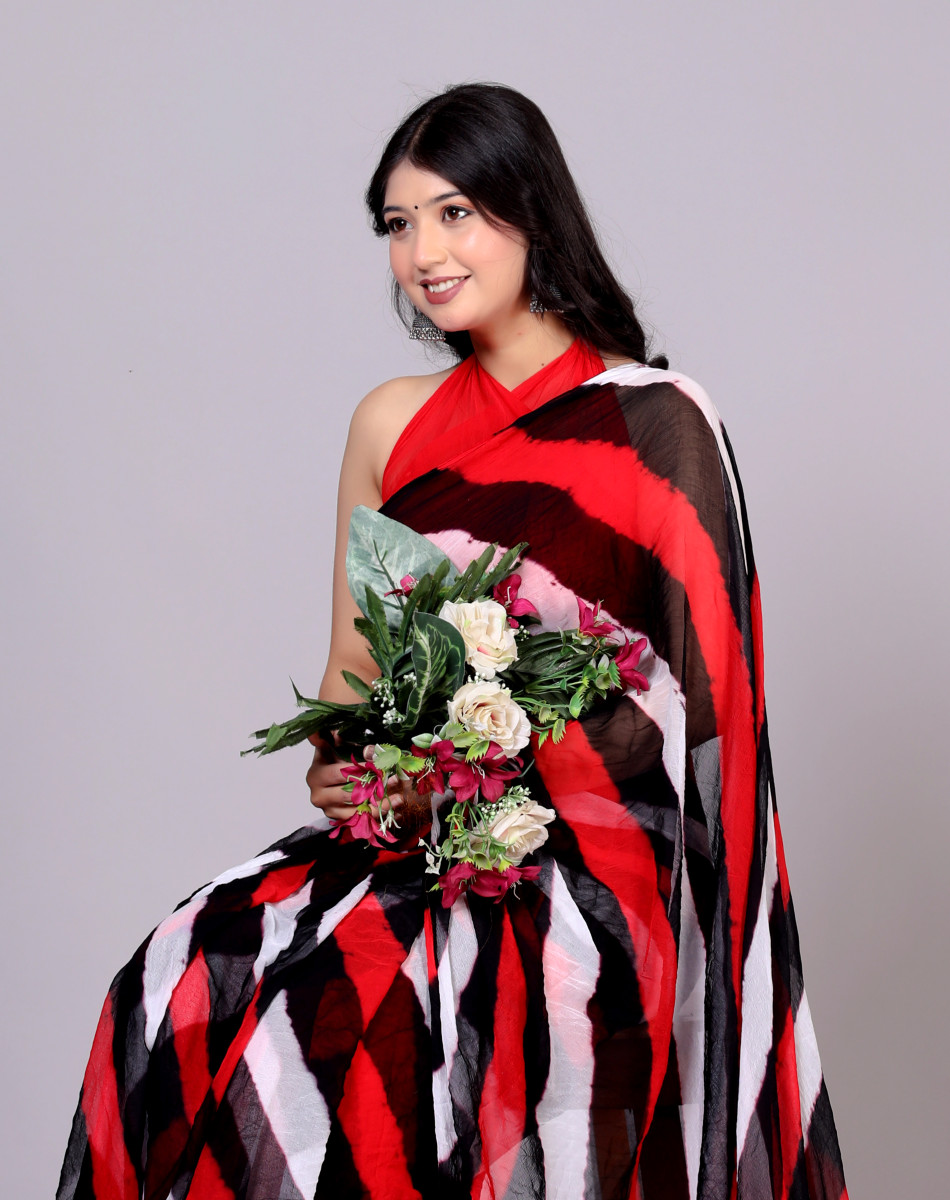 Jaipuri Leheriya Printed Pure Chiffon saree For Women