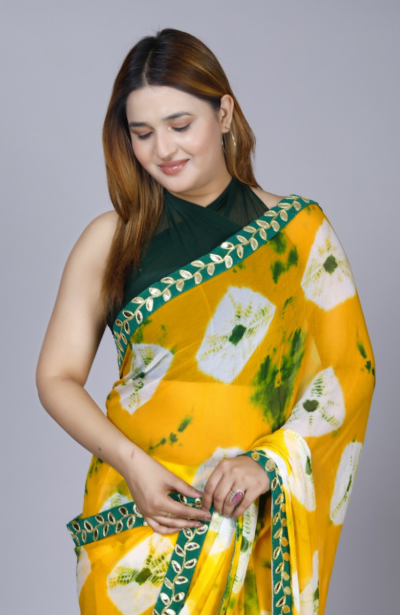 Trendy Chiffon Printed  Printed Bandhini  Gotta Pati work Printed Stone Work Sarees For Women