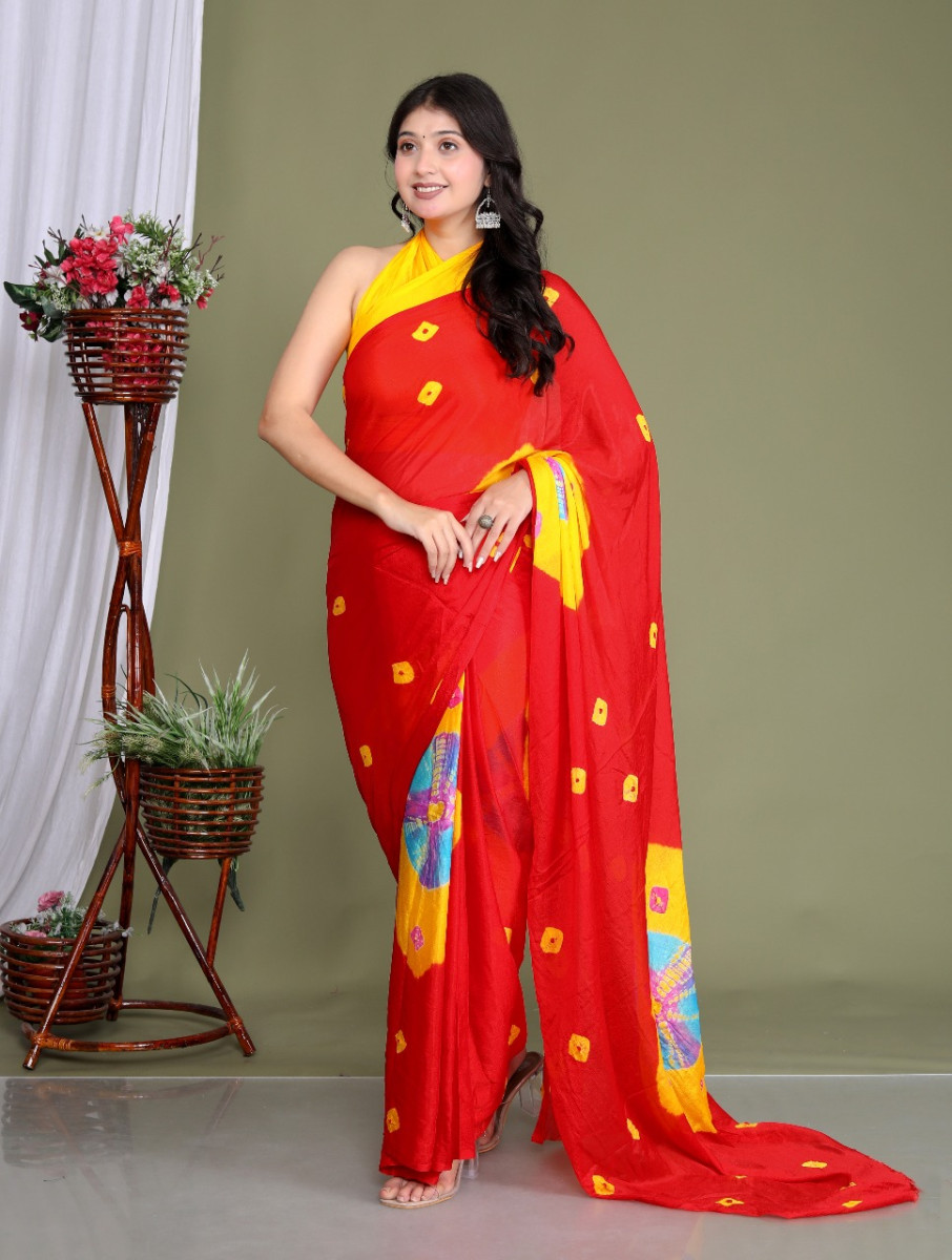 trendy Silk Bandhani Saree for Women – Traditional Jaipuri Bandhej Printed Rajasthani Saree for Wedding, Party & Festive Wear | Designer Sarees