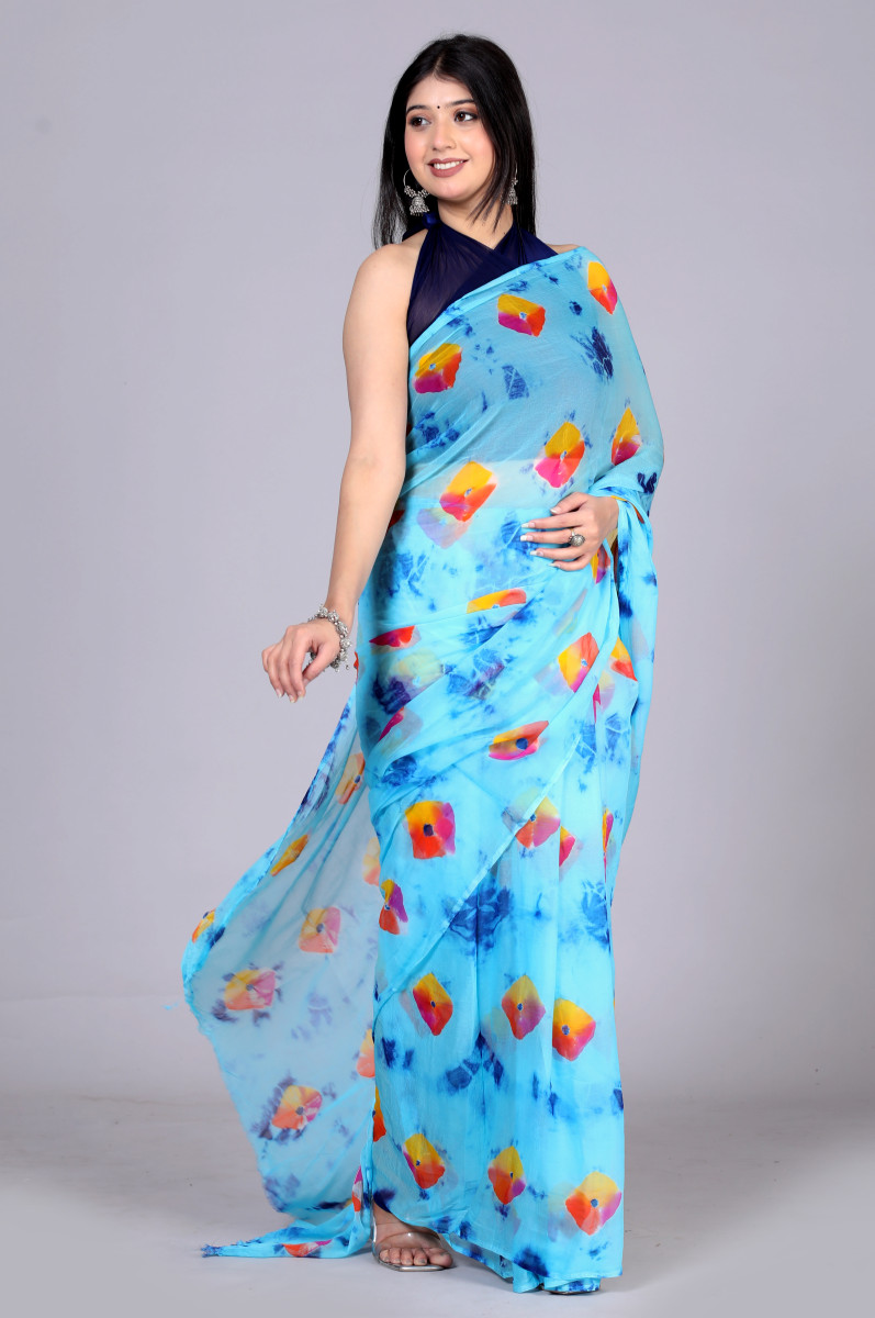 Bandhani Printed Chiffon Printed  sarees For Women