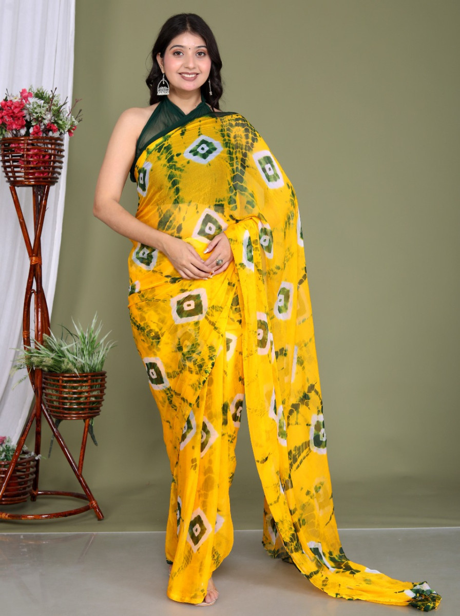 Pure Chiffon Check Leheriya Saree for Women – Trendy Jaipuri Printed Saree for Wedding, Party & Festive Wear | Summer Bollywood Style Designer Saree | 