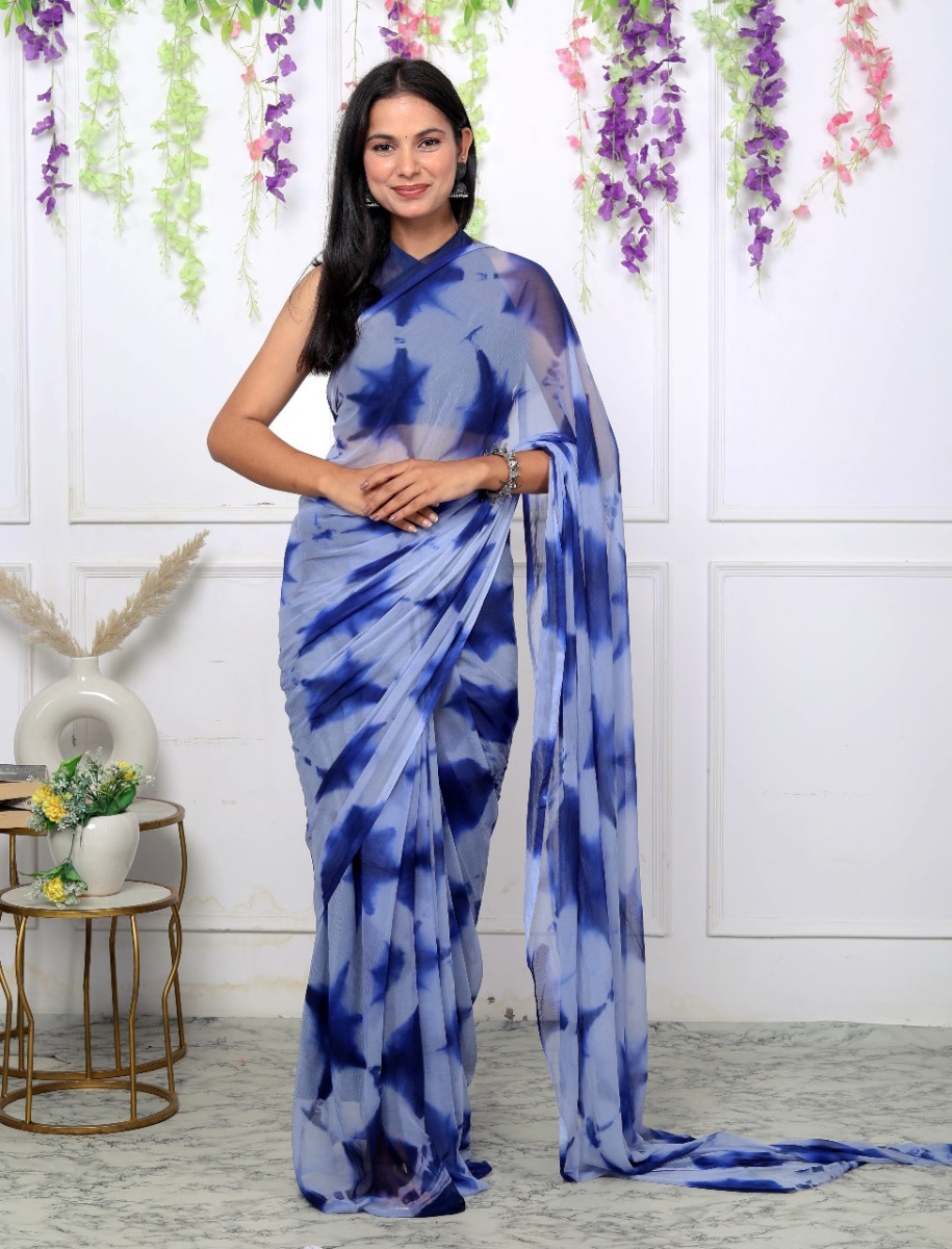 Pure Chiffon Trendy Checked Shibori Tie and Dye  Chiffon Sarees For Women