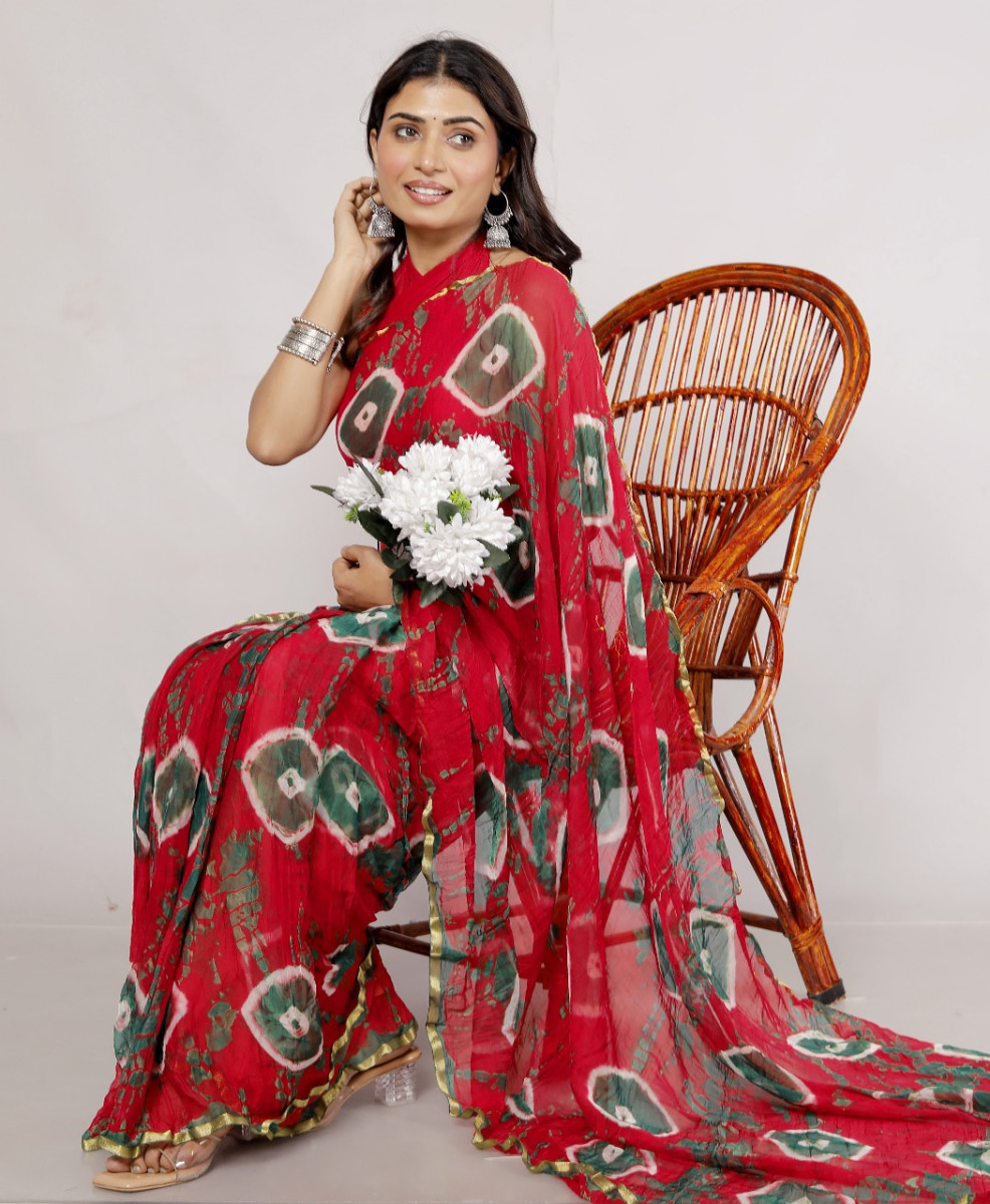 Pure Chiffon Printed saree bandhini  Printed Sarees For Women