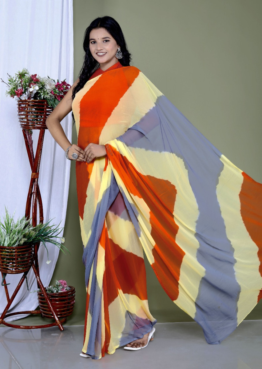 Pure Chiffon Leheriya Saree for Women – Multicolor Bollywood Printed Saree for Wedding, Party, Festive & Farewell | Traditional Designer Saree 