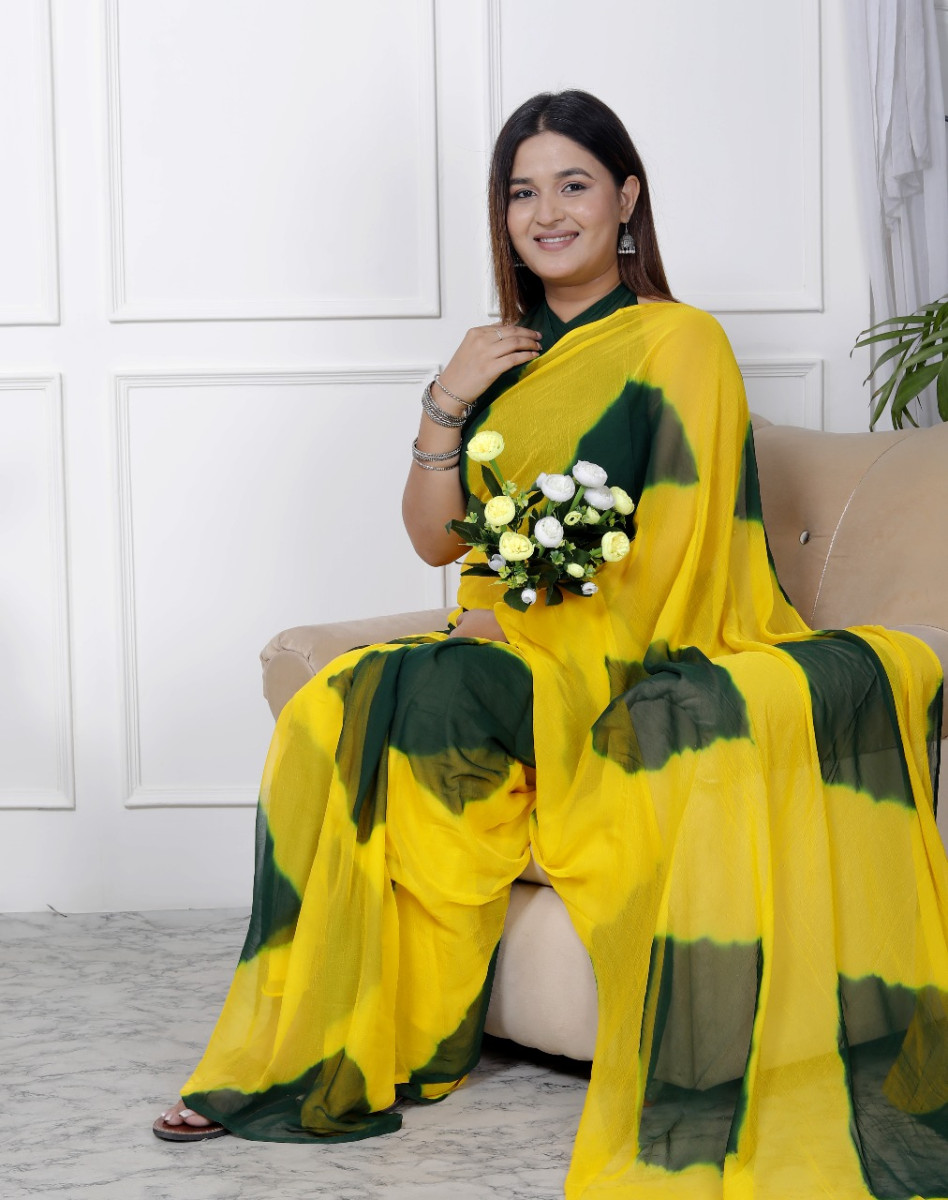 Pure Chiffon Check Leheriya Saree for Women – Trendy Jaipuri Printed Saree for Wedding, Party & Festive Wear | Summer Bollywood Style Designer Saree | 