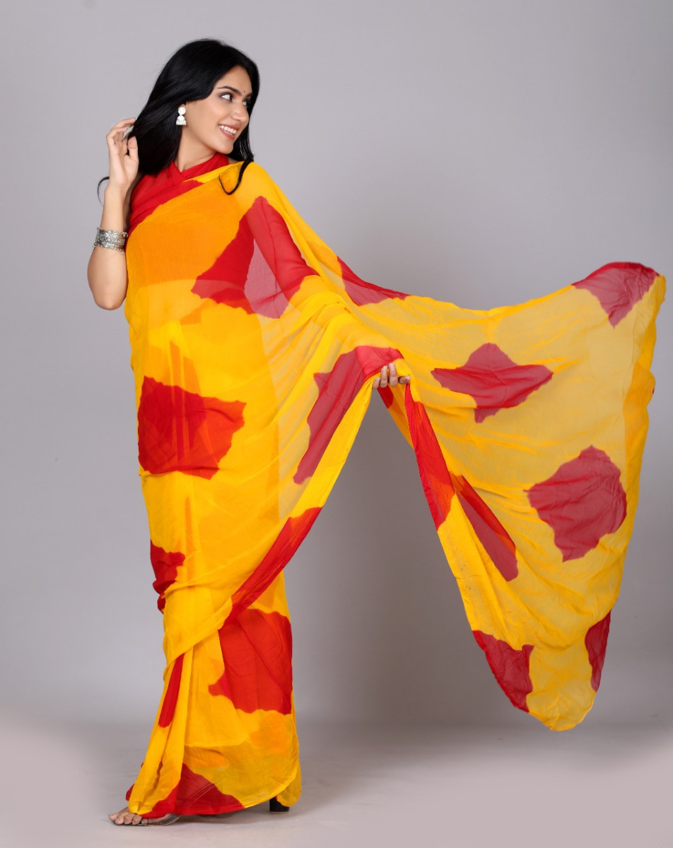 Pure Chiffon Check Leheriya Saree for Women – Trendy Jaipuri Printed Saree for Wedding, Party & Festive Wear | Summer Bollywood Style Designer Saree | 