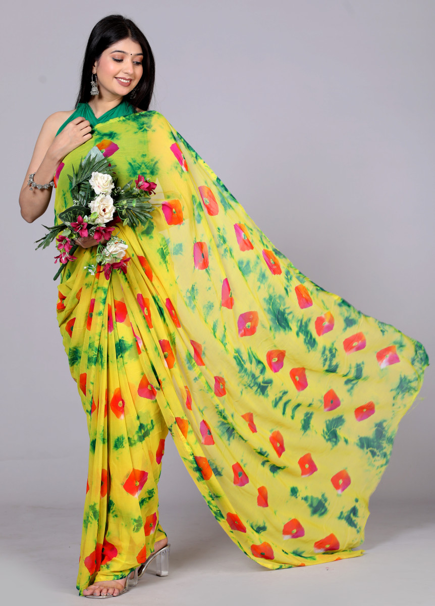 Bandhani Printed Chiffon Printed  sarees For Women