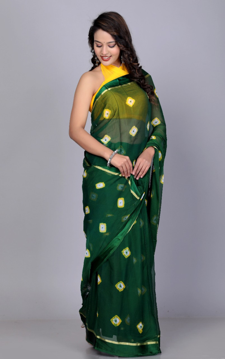 Designer Border Printed Hand Print Bandhani Saree 