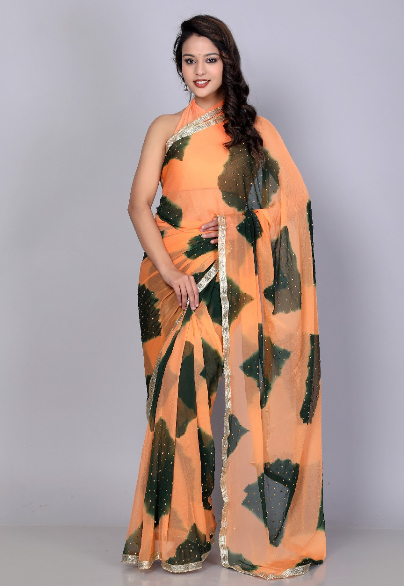 Pure Chiffon Check Leheriya Saree for Women – Trendy Jaipuri Printed Saree for Wedding, Party & Festive Wear | Summer Bollywood Style Designer Saree | 