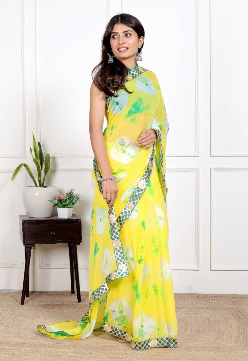 Chiffon Printed saree bollywood Designer Gotta Work  Printed Sarees For Women
