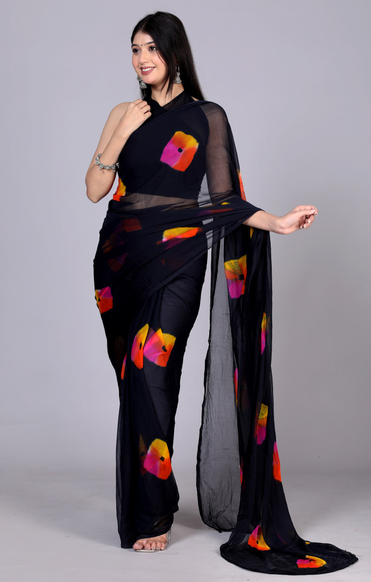 Bandhani Printed Chiffon Printed  sarees For Women