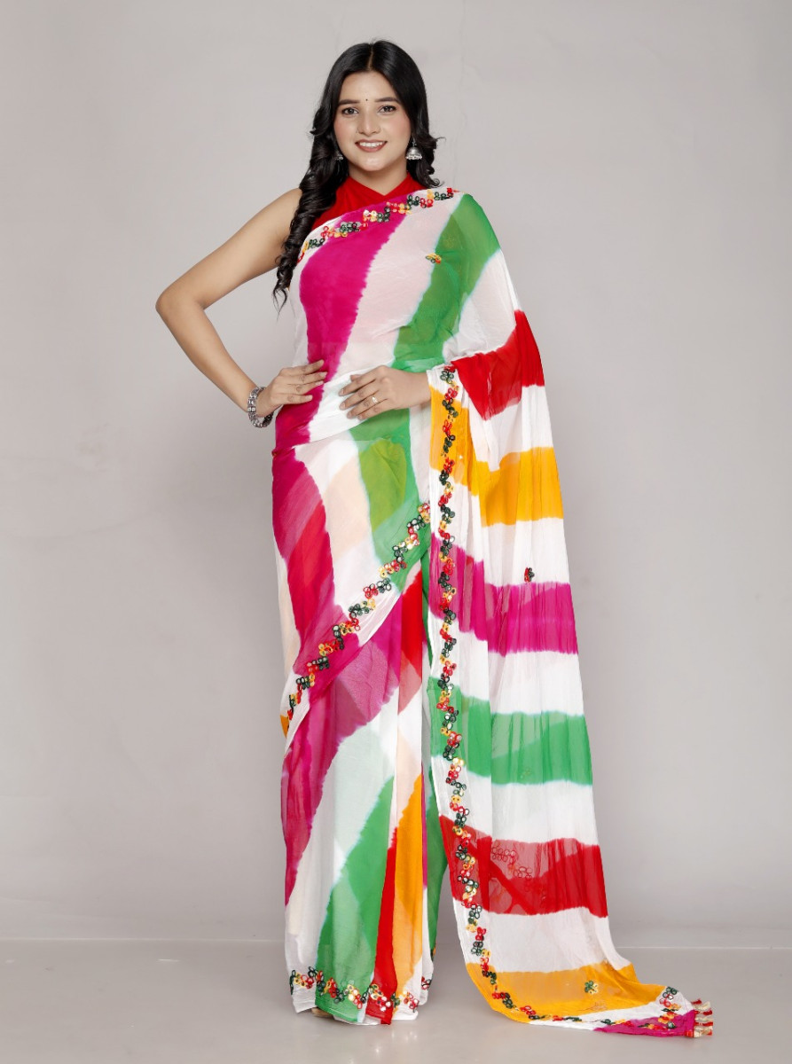 Chiffon Sarees for Women – Bandhani saree, Printed & Wedding Party Wear saree | Latest 2025 saree Collection, Green saree , Designer Saree For Wedding,, Perfect Sarees For Women Wedding , Sarees For F