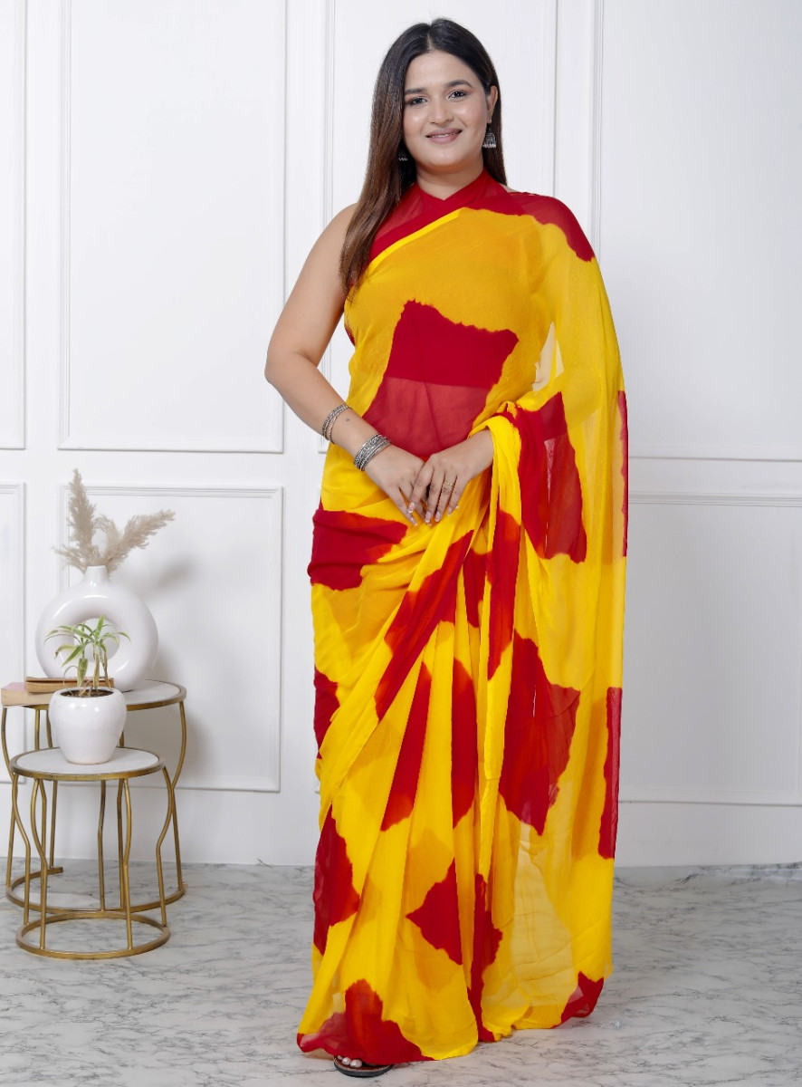 Pure Chiffon Check Leheriya Saree for Women – Trendy Jaipuri Printed Saree for Wedding, Party & Festive Wear | Summer Bollywood Style Designer Saree | 