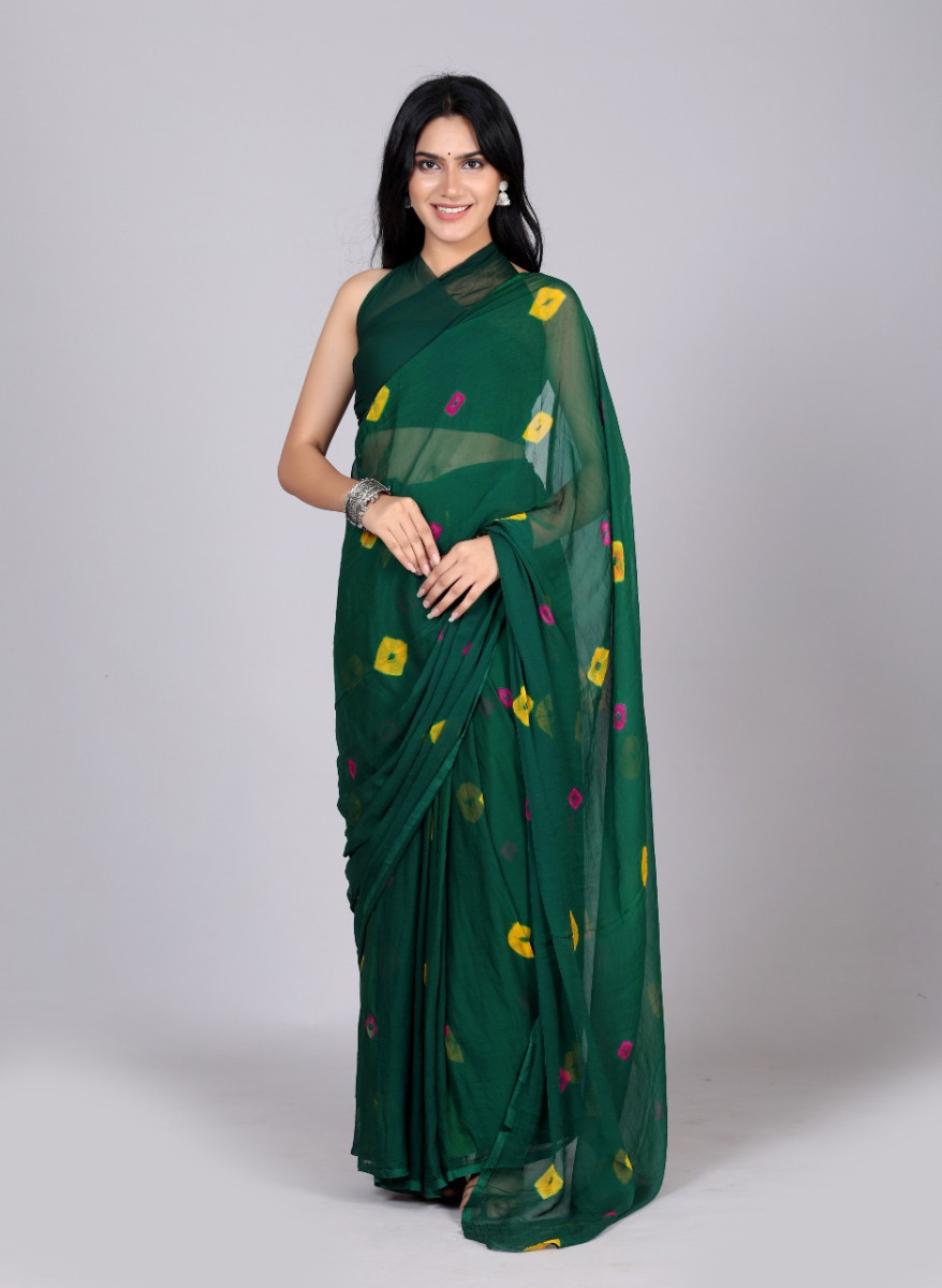 Trendy  Printed  Chiffon  Bandhini  Sarees For Women