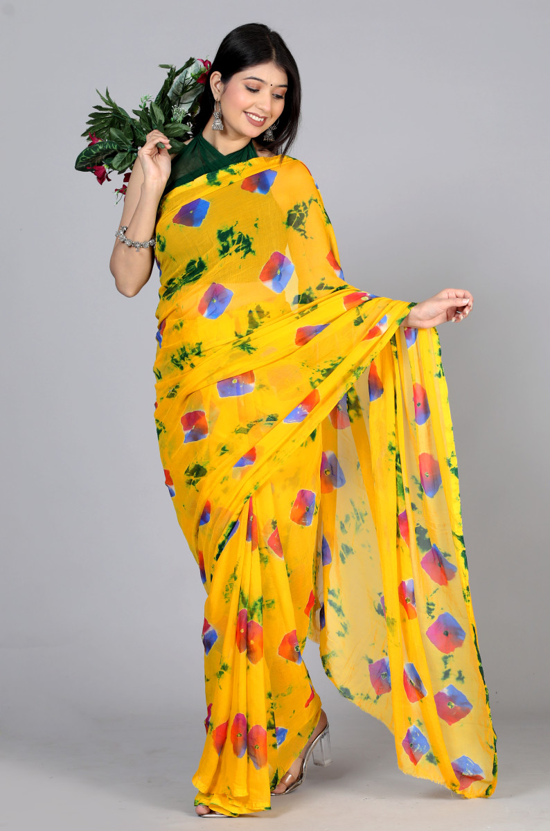 Bandhani Printed Chiffon Printed  sarees For Women